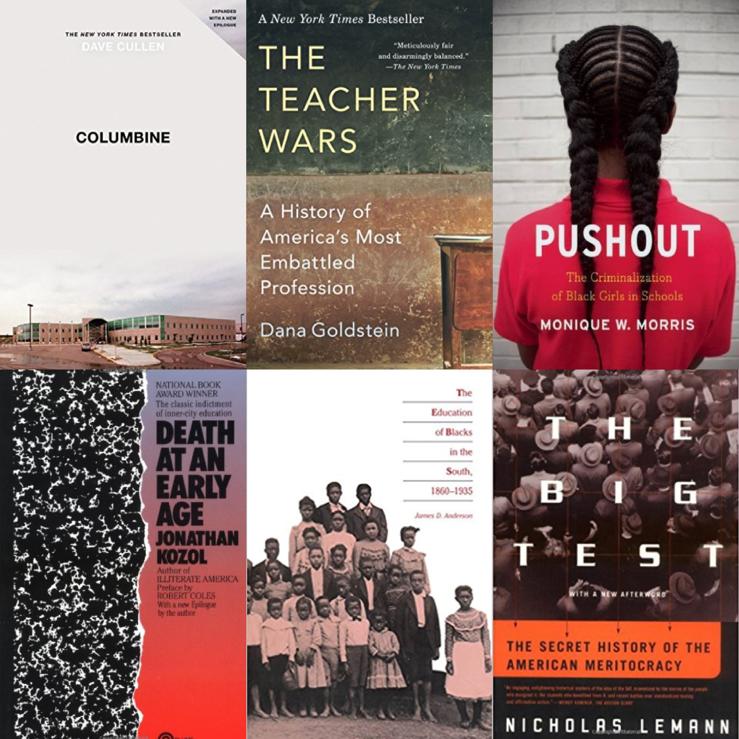 Montage of 11 books education reporters recommended for other education reporters.
