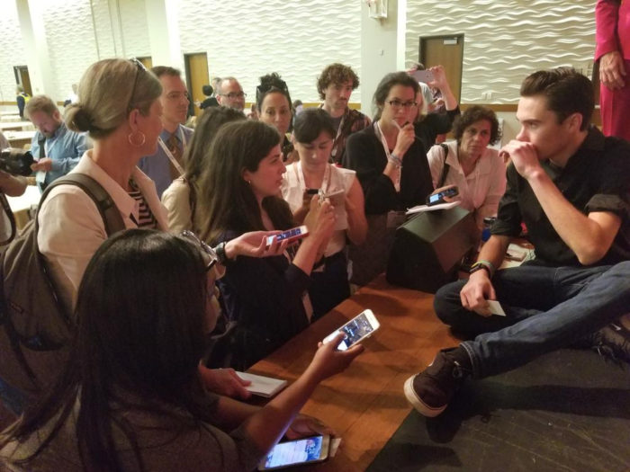 Student activist David Hogg surrounded by education journalists at #EWA18