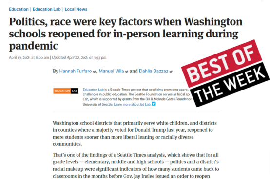 Politicized reopening, Adam Toledo was a student, & growing concerns about media hype. 🏆 Best education journalism of the week (4/23/21) 🏆